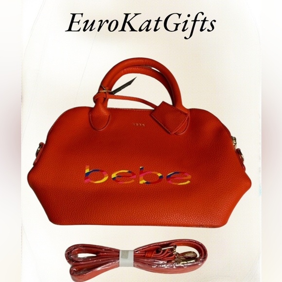 bebe Handbags - BEBE Satchel Bag Purse in Ruby Red  Colorful Logo handles new shoulder strap NEW